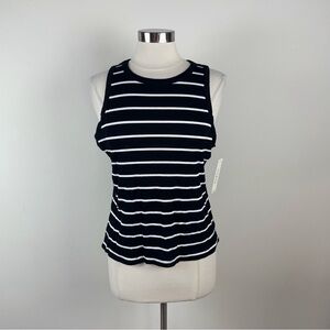 Cyrus Black White Stripe Ribbed Knit Top New Women Large Stretch Comfort